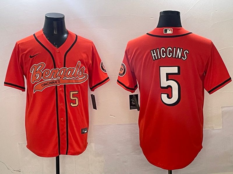 Men Cincinnati Bengals #5 Hiccins Orange Joint Name 2025 Nike Limited NFL Jersey style 2